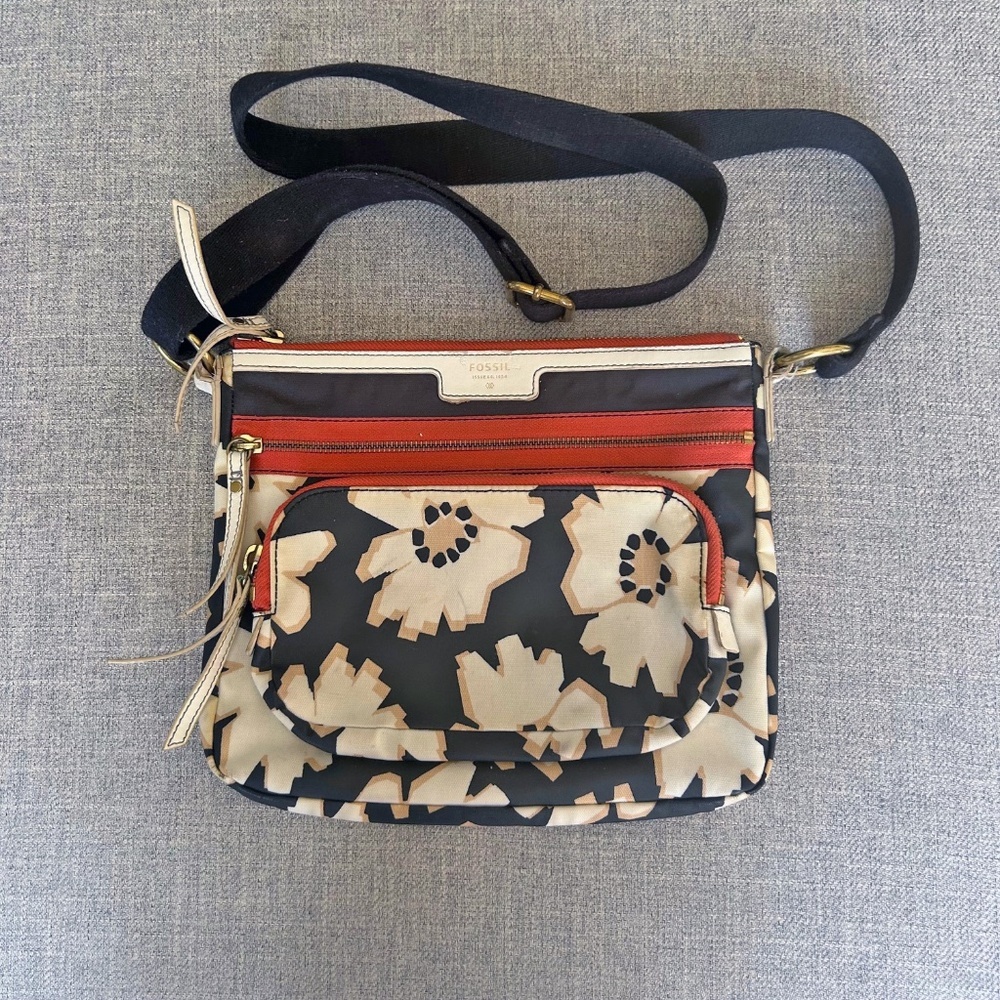 Fossil coated canvas crossbody floral bag